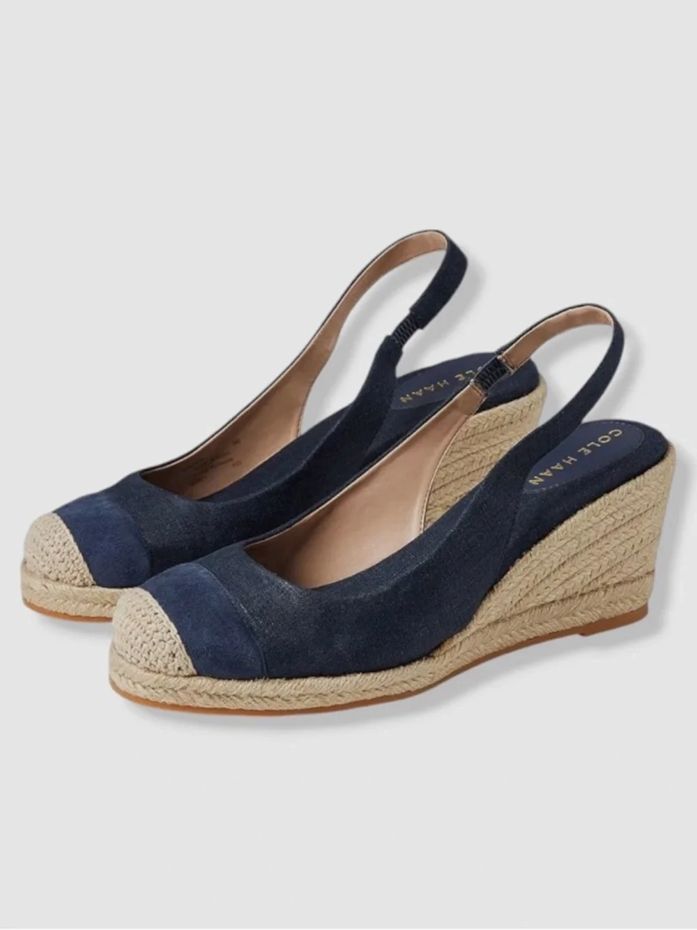 Cole Haan Navy Espadrille Cloudfeel Slingback Wedge